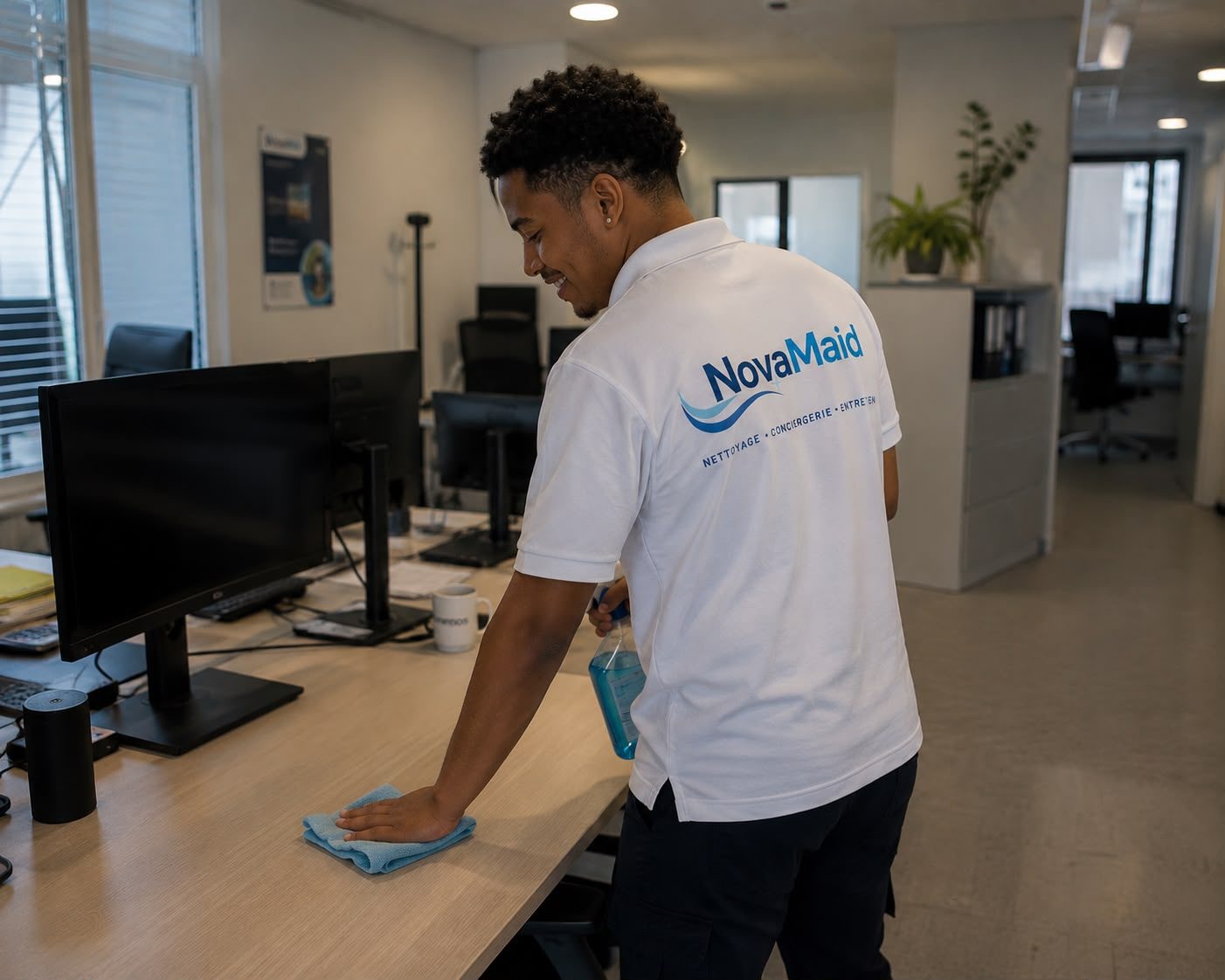 Équipe NovaMaid nettoyant des bureaux