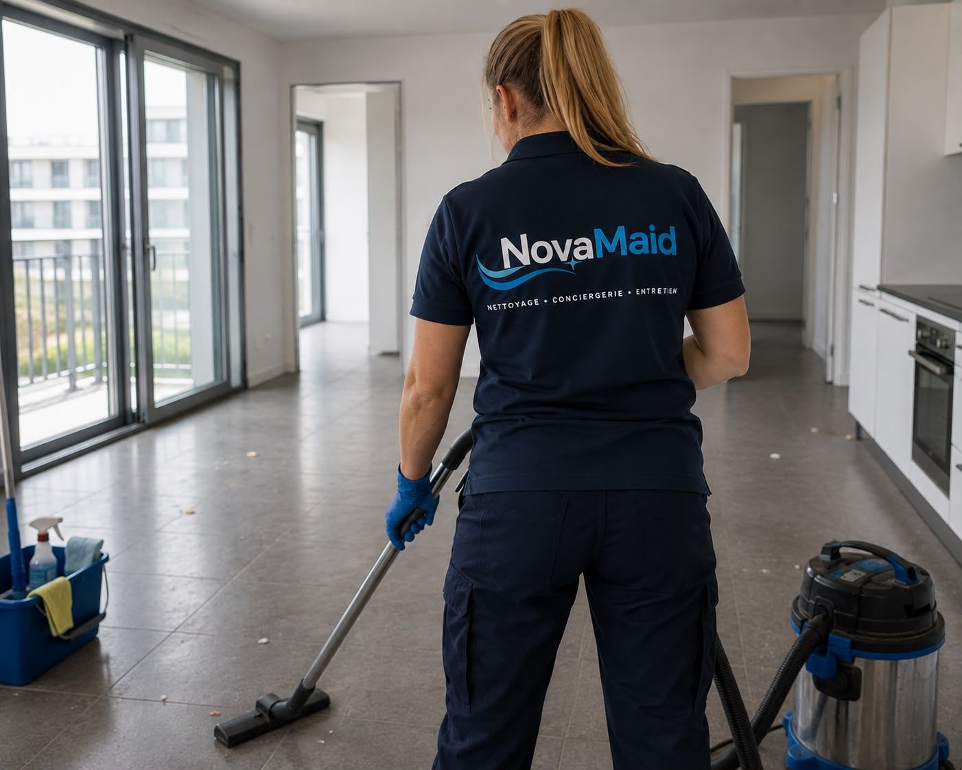 Équipe NovaMaid réalisant un nettoyage de fin de bail