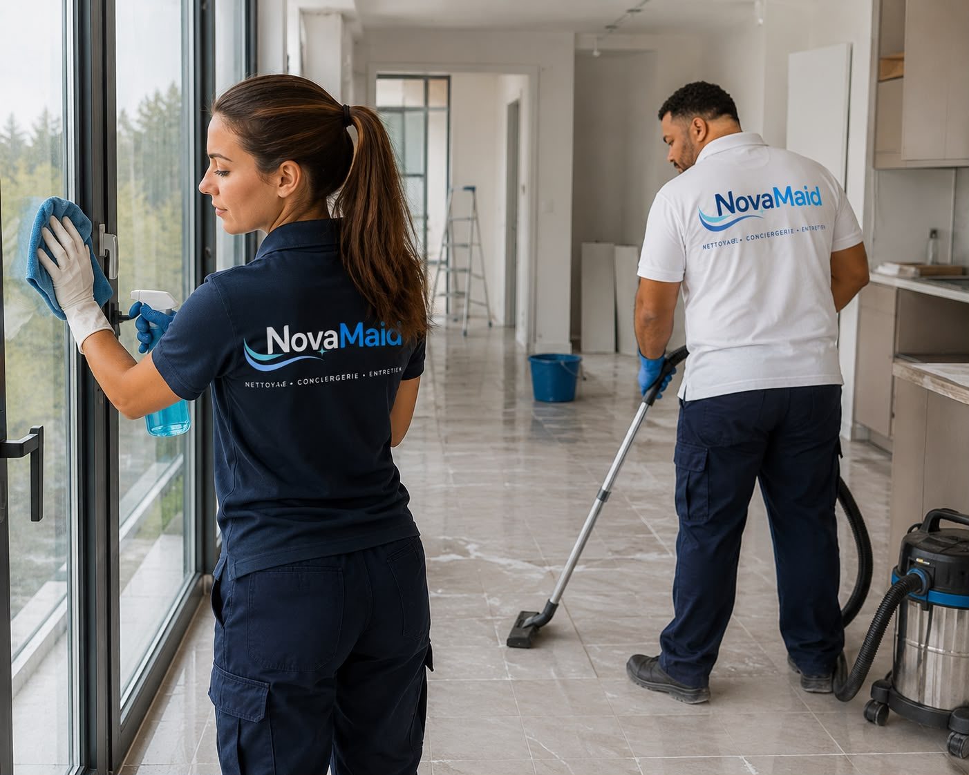 Équipe NovaMaid réalisant un nettoyage de fin de chantier